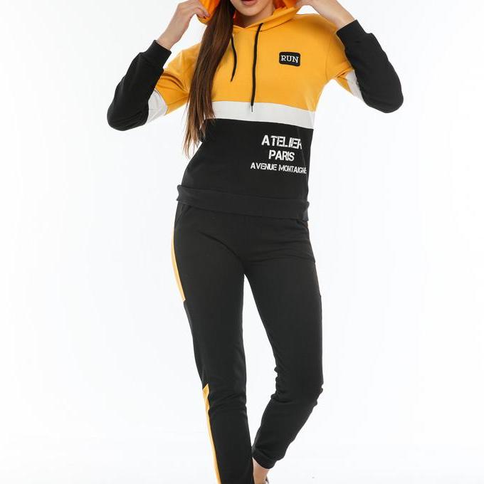 Compleu Dama sport casual galben compus din hanorac scurt si pantaloni de trening cu talie inalta TND036 image18